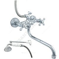 Смеситель для ванны с душем Стандарт ЦС-СМ 600/5.1-4 К Мет_Крест двуручный круглый излив, душевой шланг н/ж сталь, керамическая лейка и кронштейн Центр Сантехники (Подольск) (арт.  63570)